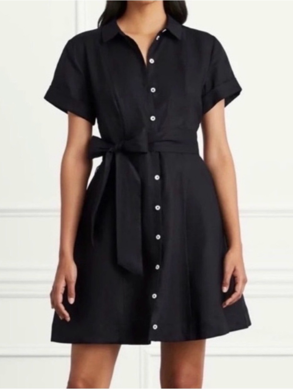 Hill House Home Laura Dress - Black Linen Button-Front Short Sleeve Dress